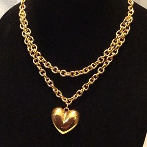 Gold Tone Heart Shaped Pendant Necklace